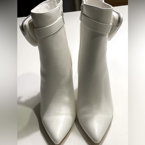 Silver Rhinestone Zip Pouch White Heel Booties - Picture 8 of 11